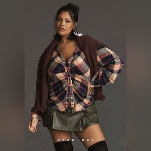 Anthro Pilcro Plaid Ruched Button-Up Women’s Top